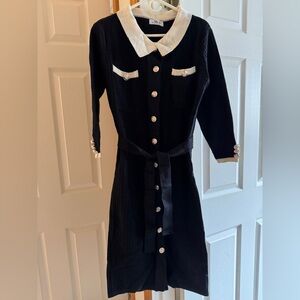 Chic Black Dress with White Accents